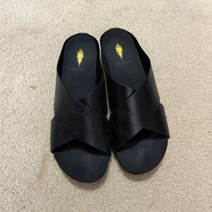 Volatile Black Cross-Band Slide Sandals - Women